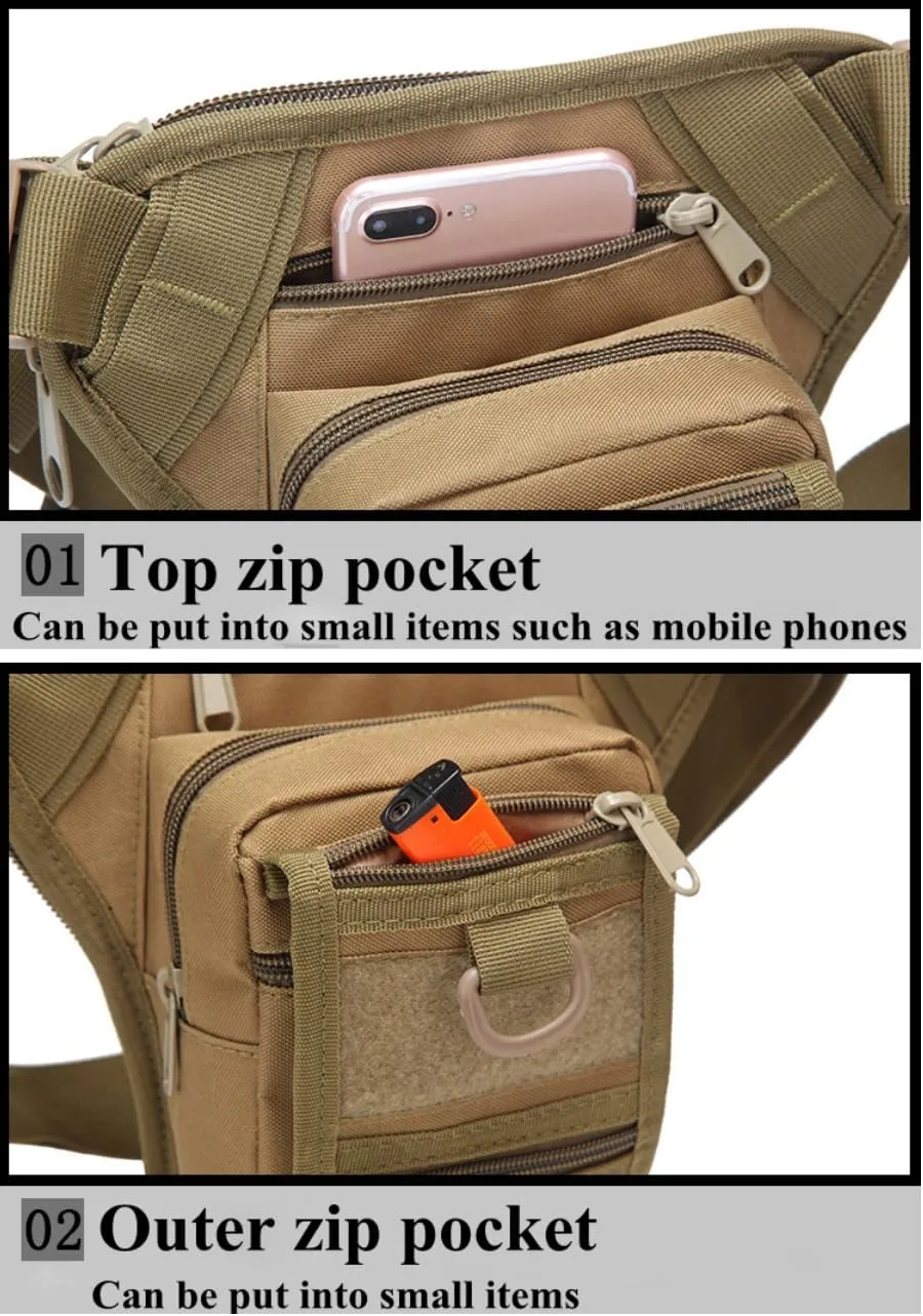 Military Tactical Drop Leg Bags Men Women Outdoor Hiking Shooting Hunting Waist Pack Adjustable Strap Motorcycle Riding Bag (Tan)