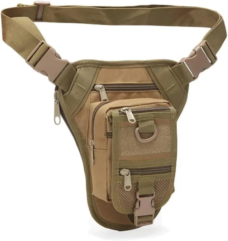 Military Tactical Drop Leg Bags Men Women Outdoor Hiking Shooting Hunting Waist Pack Adjustable Strap Motorcycle Riding Bag (Tan)
