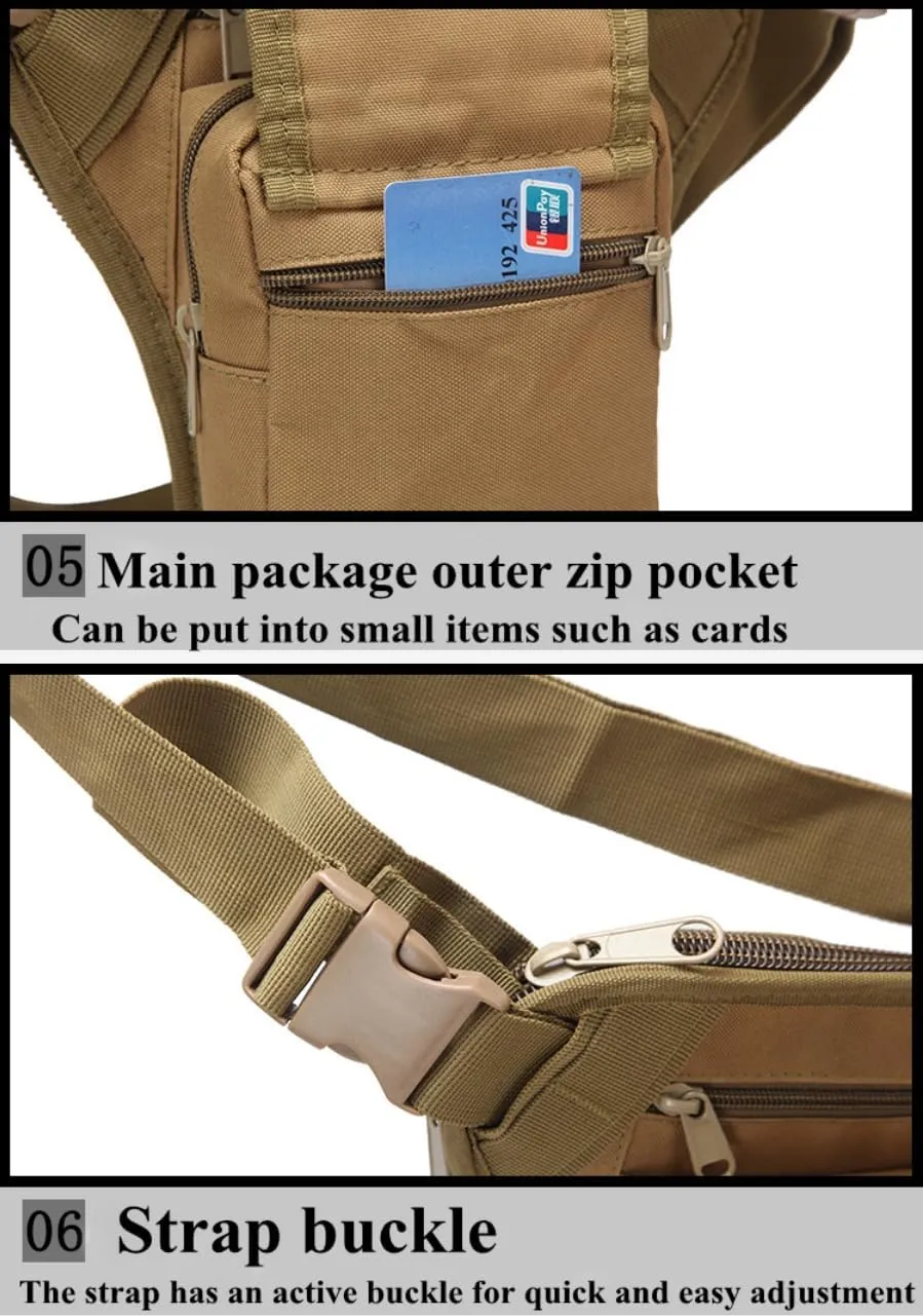 Military Tactical Drop Leg Bags Men Women Outdoor Hiking Shooting Hunting Waist Pack Adjustable Strap Motorcycle Riding Bag (Tan)