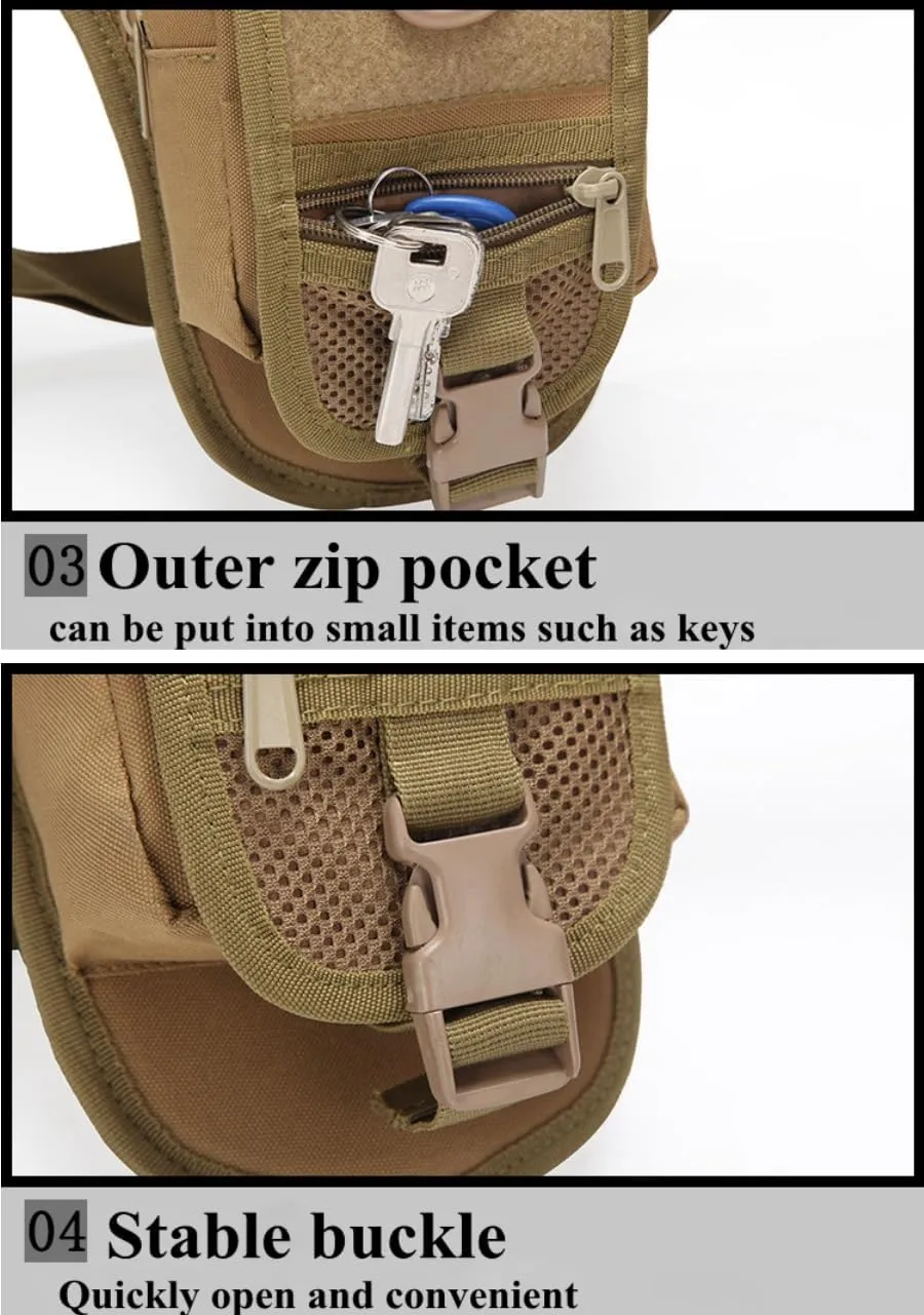 Military Tactical Drop Leg Bags Men Women Outdoor Hiking Shooting Hunting Waist Pack Adjustable Strap Motorcycle Riding Bag (Tan)