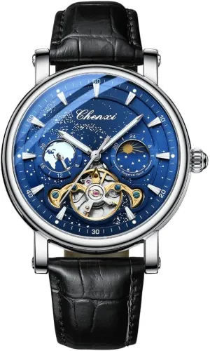 Milky Way Moon Phase Hollow Flywheel Men Mechanical Watch Full Automatic Skeleton Tourbillon Luminous Business Wristwatch