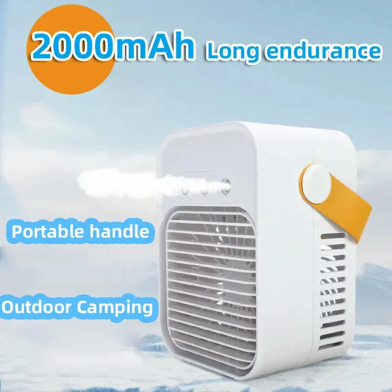 Mini Air Cooler – USB Rechargeable, Portable Fan with Spray Function – Wireless, Desktop, for Home, Room, Camping, and Outdoor Use
