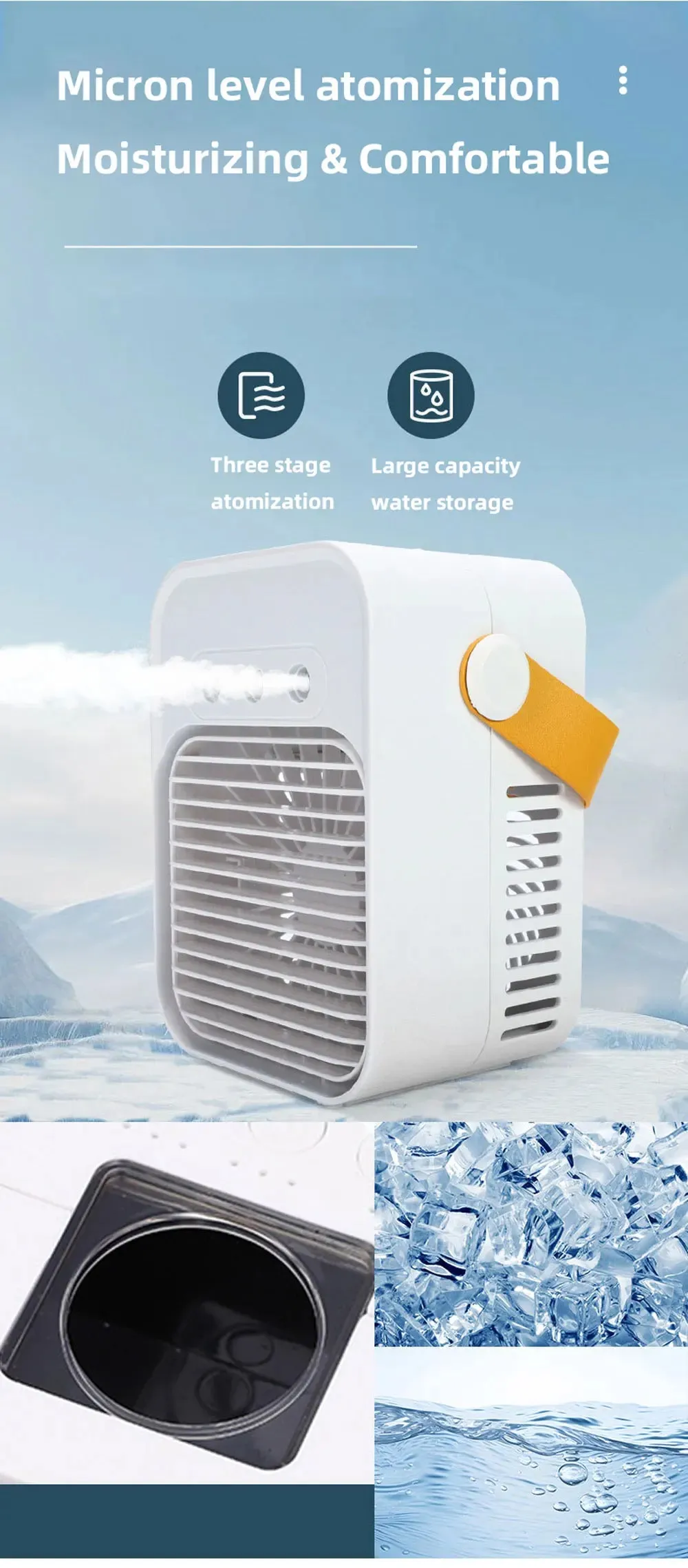 Mini Air Cooler – USB Rechargeable, Portable Fan with Spray Function – Wireless, Desktop, for Home, Room, Camping, and Outdoor Use