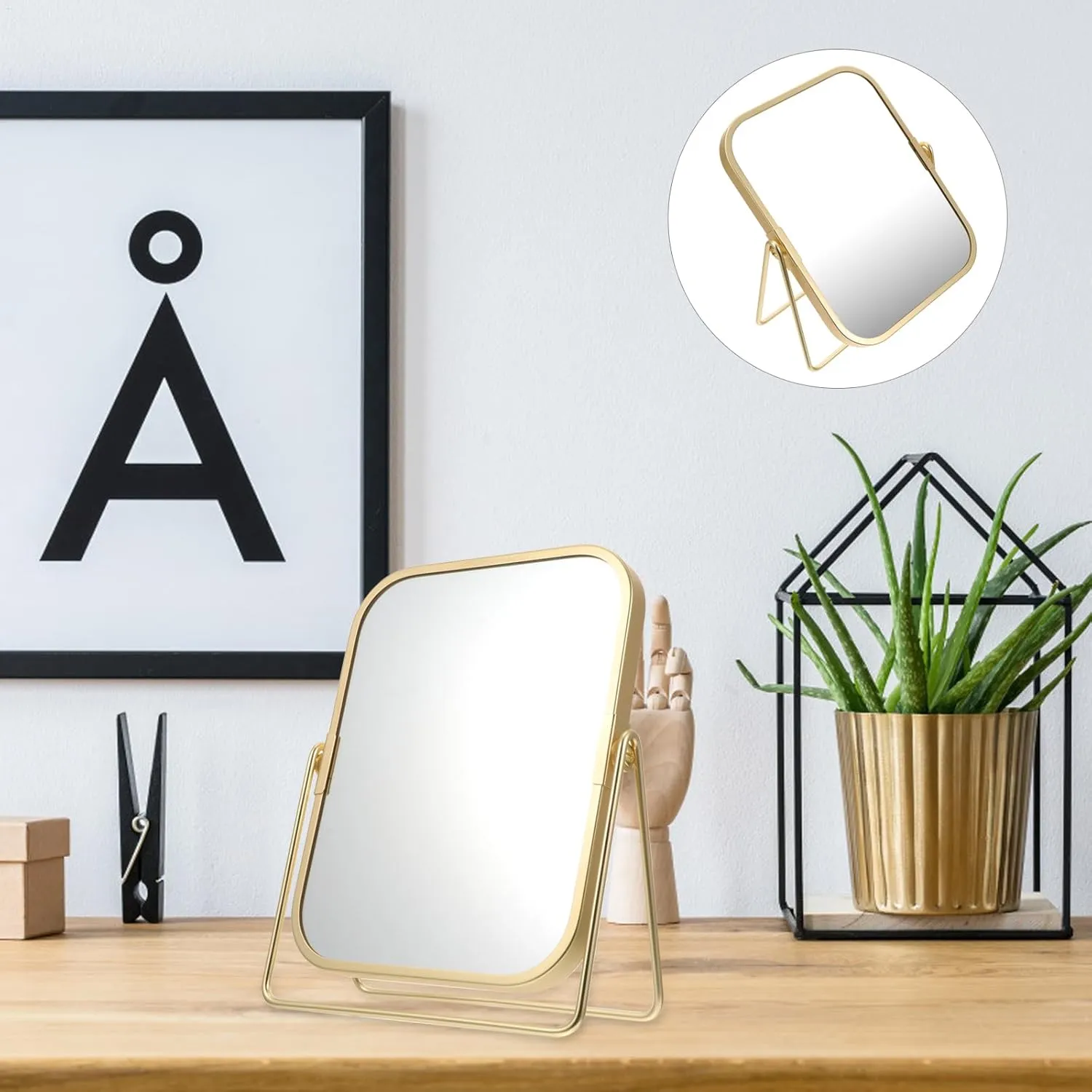 Mipcase Makeup Mirror, 360 Degree Swivel Vanity Mirror Portable Table Make Up Mirror for Bedroom Bathroom