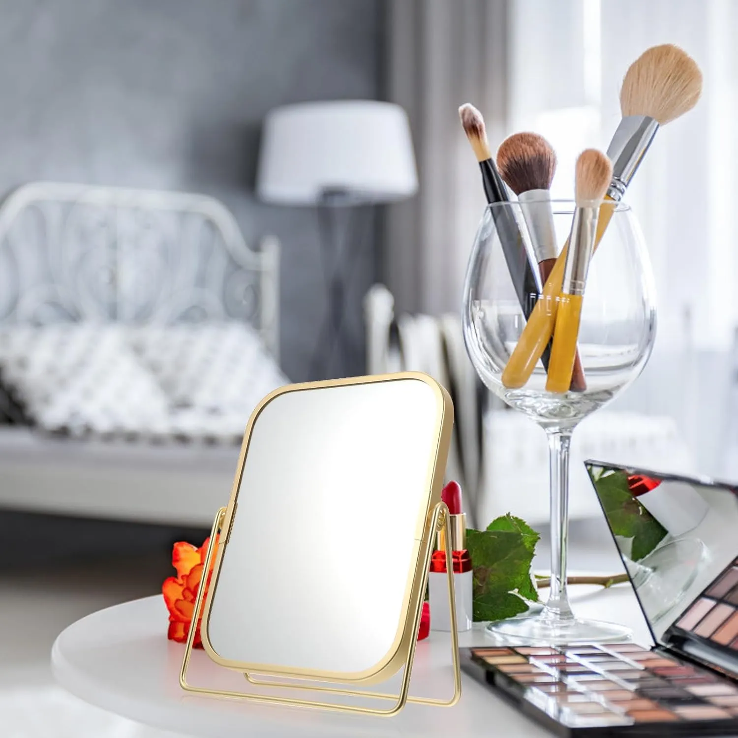 Mipcase Makeup Mirror, 360 Degree Swivel Vanity Mirror Portable Table Make Up Mirror for Bedroom Bathroom