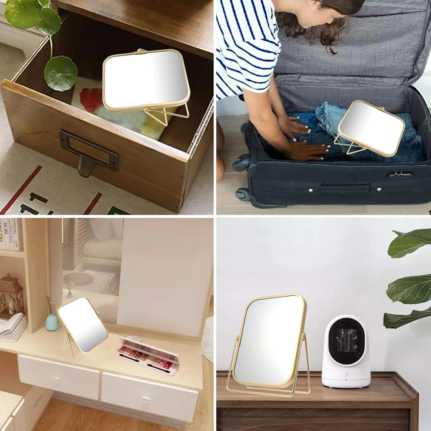 Mipcase Makeup Mirror, 360 Degree Swivel Vanity Mirror Portable Table Make Up Mirror for Bedroom Bathroom