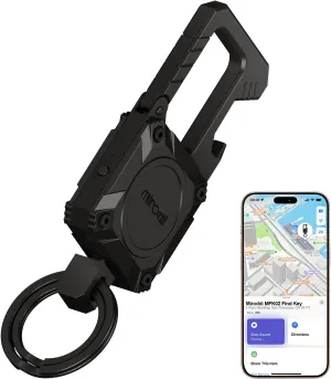 Miroddi Keychain with Smart Tracker, Men's Keychain Works with Find My, Heavy Duty Car Key Chains with Bottle Opener Fob Carabiner, Key Finder, GPS Anti-lost, Rechargeable, Black