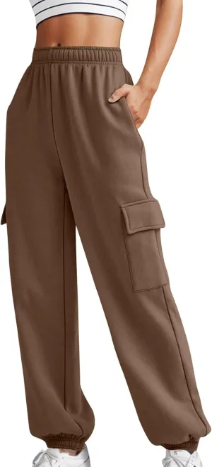 Miyaomn Trendy Sport Running Cargo Joggers for Women Casual Solid Athletic Comfy Elastic High Waisted Cinch Bottom Sweatpants