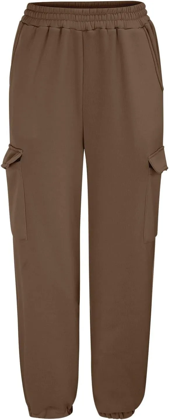 Miyaomn Trendy Sport Running Cargo Joggers for Women Casual Solid Athletic Comfy Elastic High Waisted Cinch Bottom Sweatpants