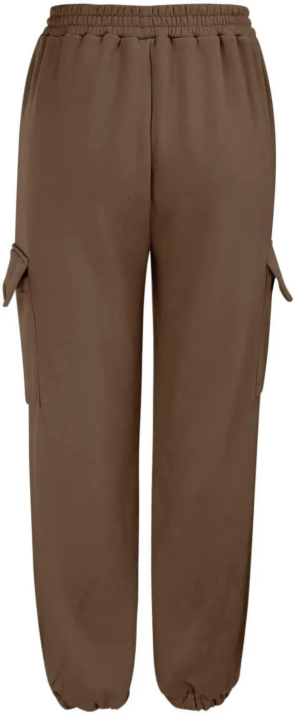 Miyaomn Trendy Sport Running Cargo Joggers for Women Casual Solid Athletic Comfy Elastic High Waisted Cinch Bottom Sweatpants