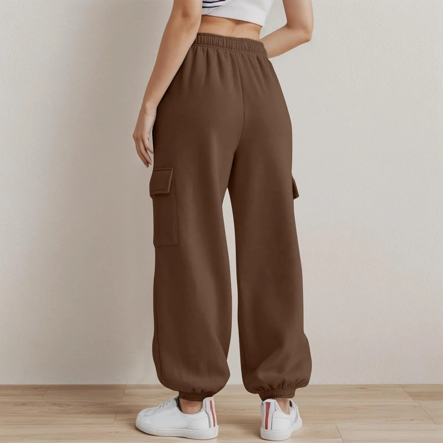 Miyaomn Trendy Sport Running Cargo Joggers for Women Casual Solid Athletic Comfy Elastic High Waisted Cinch Bottom Sweatpants