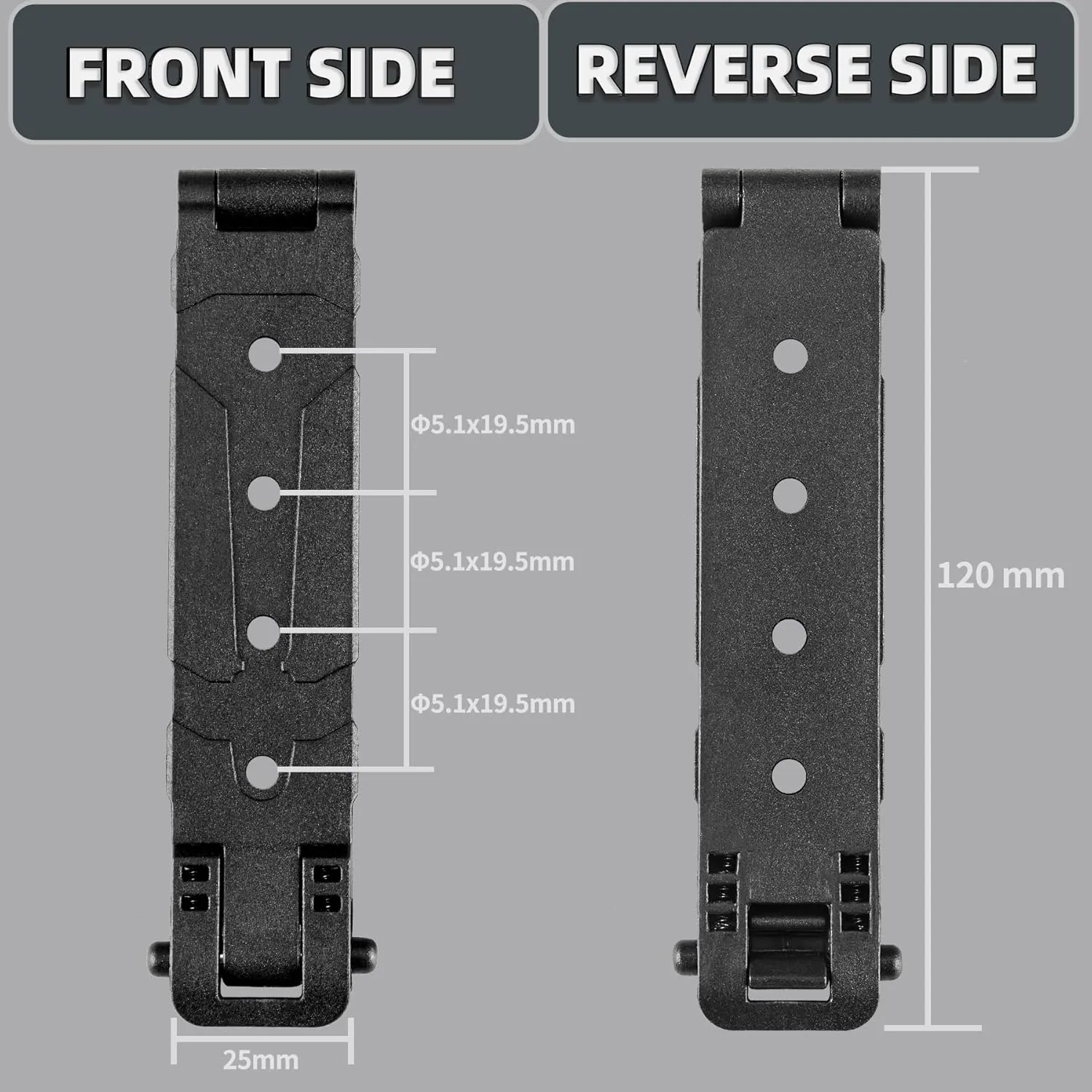 Molle Attachment Clips with Mounting Hardware for Vests, Backpacks, Holsters, Pouches, Locking Belt Clips Black