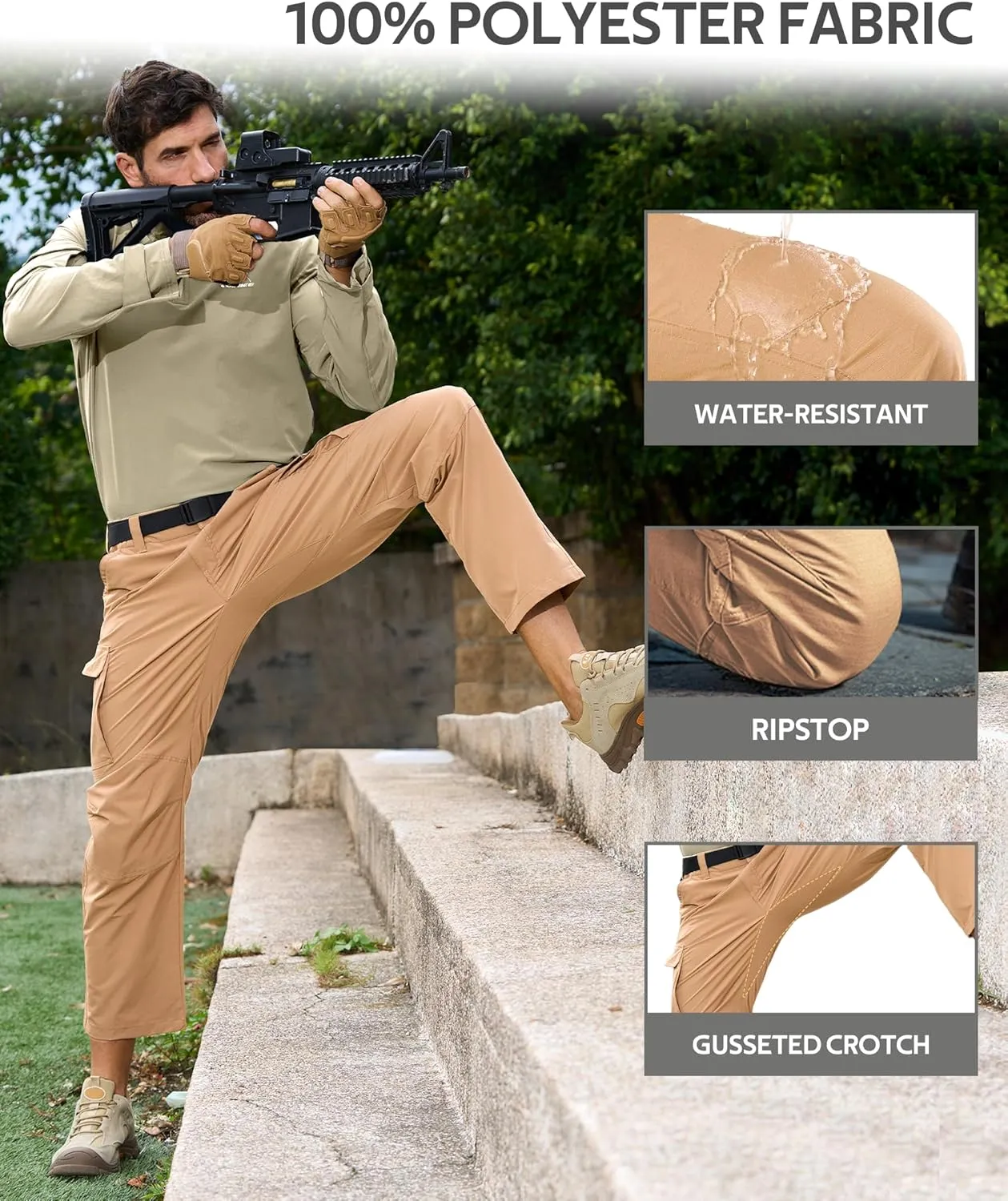 MOURCE Ripstop Tactical Pants for Men Stretch Breathable - Lightweight Quick Dry Mens Hiking Pants with 9 Pockets
