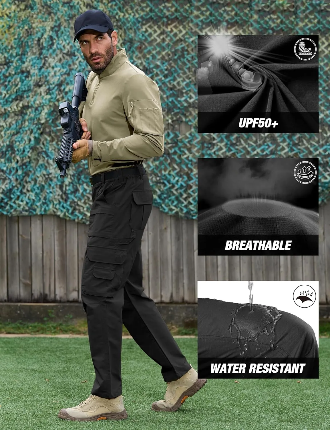 MOURCE Tactical Pants for Men Ripstop - Water Resistant Mens Work Pants Lightweight Quick Dry with 9 Pockets