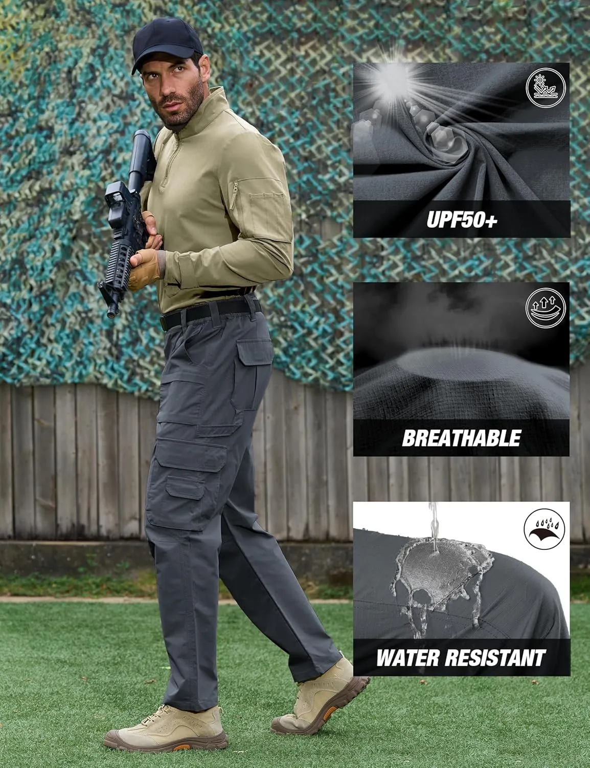MOURCE Tactical Pants for Men Ripstop - Water Resistant Mens Work Pants Lightweight Quick Dry with 9 Pockets