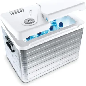MQ40A Portable Thermoelectric Cooling Cooler with Classic Aluminum Trunk Look, 53 Can Capacity, Cool Down to 30°F Below Ambient Temperature