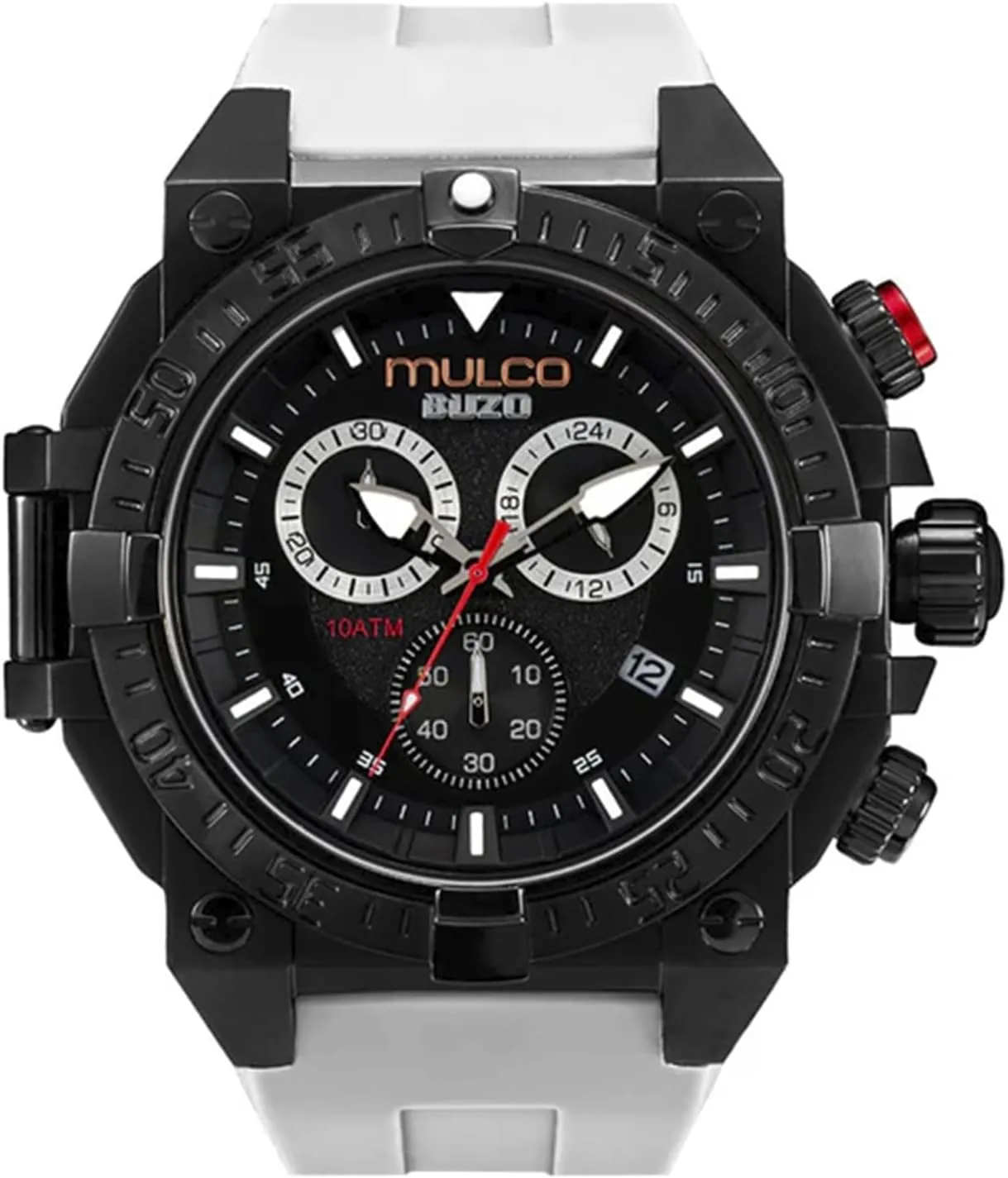 MULCO Watches for Men - Buzo, Stainless Steel Case with Wrist Silicone Band or Stainless Steel Strap, Quartz Chronograph Movement, Large Face Analog Display, 100m - Waterproof