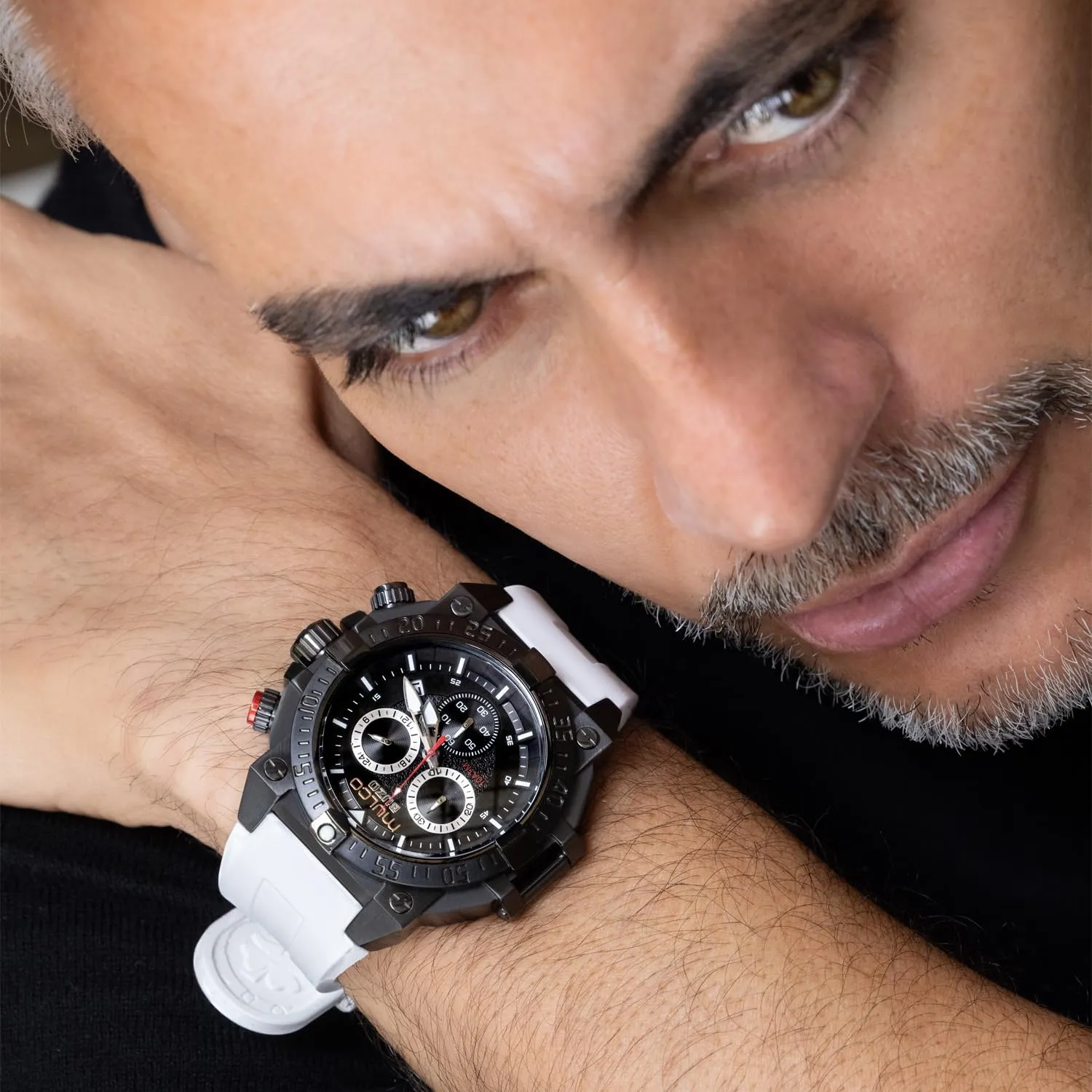 MULCO Watches for Men - Buzo, Stainless Steel Case with Wrist Silicone Band or Stainless Steel Strap, Quartz Chronograph Movement, Large Face Analog Display, 100m - Waterproof