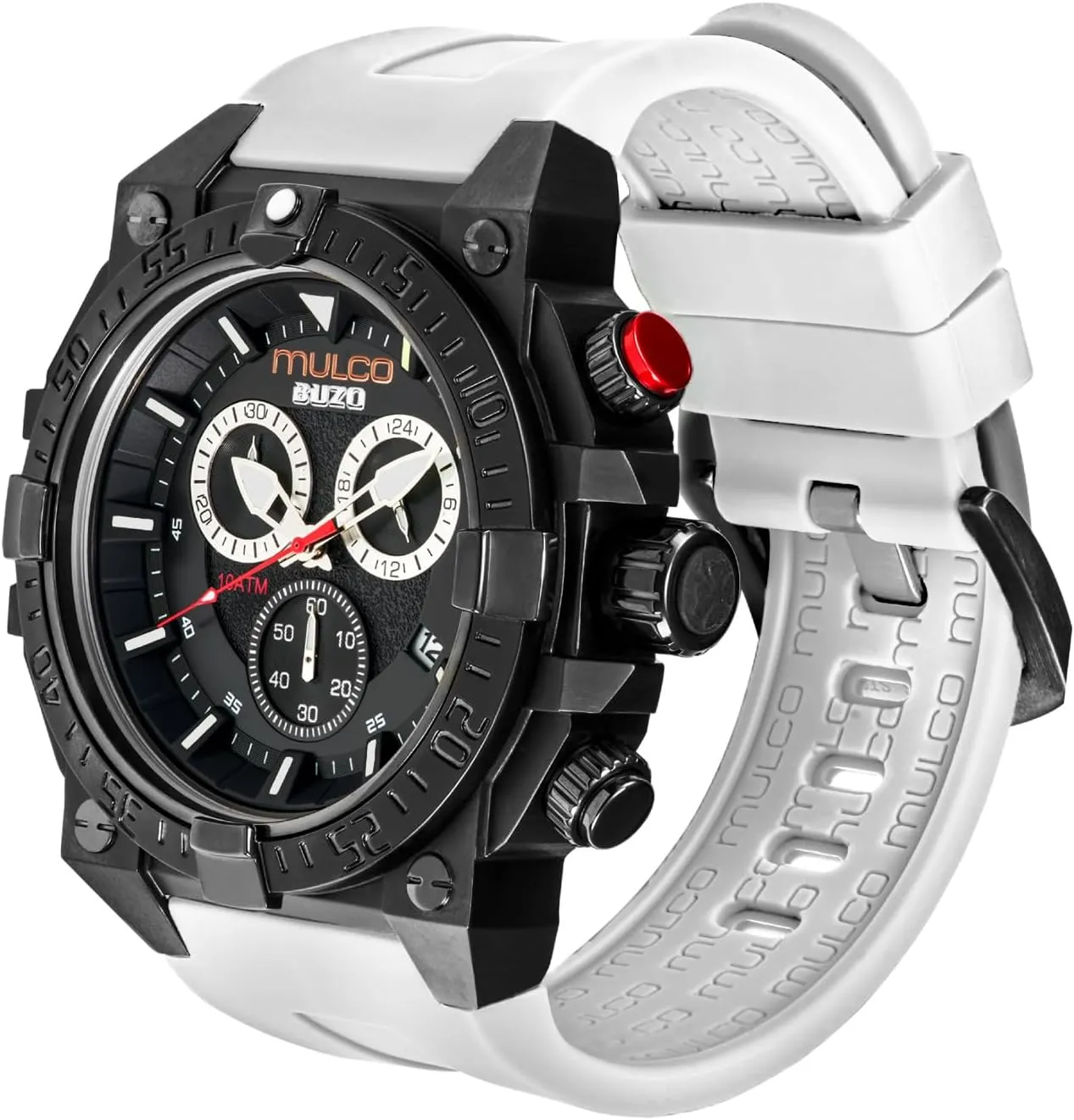 MULCO Watches for Men - Buzo, Stainless Steel Case with Wrist Silicone Band or Stainless Steel Strap, Quartz Chronograph Movement, Large Face Analog Display, 100m - Waterproof