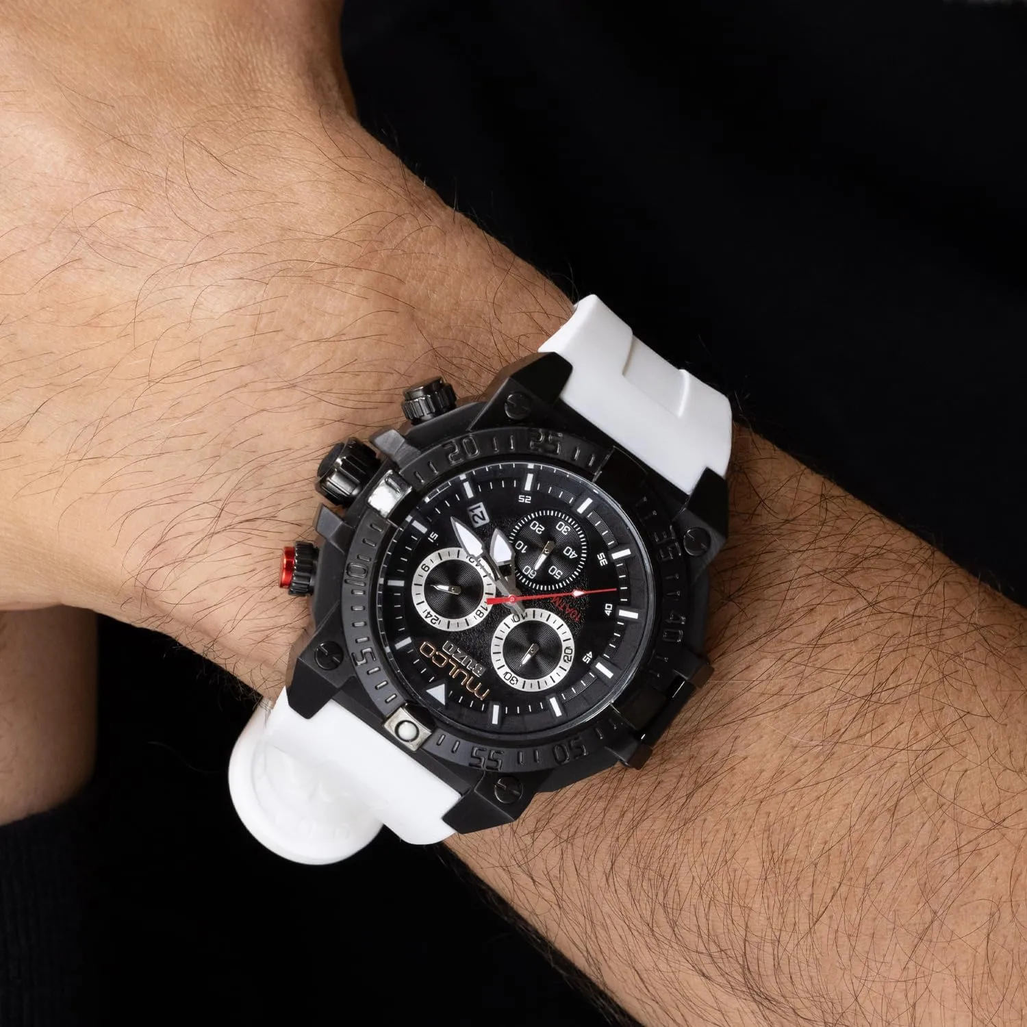MULCO Watches for Men - Buzo, Stainless Steel Case with Wrist Silicone Band or Stainless Steel Strap, Quartz Chronograph Movement, Large Face Analog Display, 100m - Waterproof
