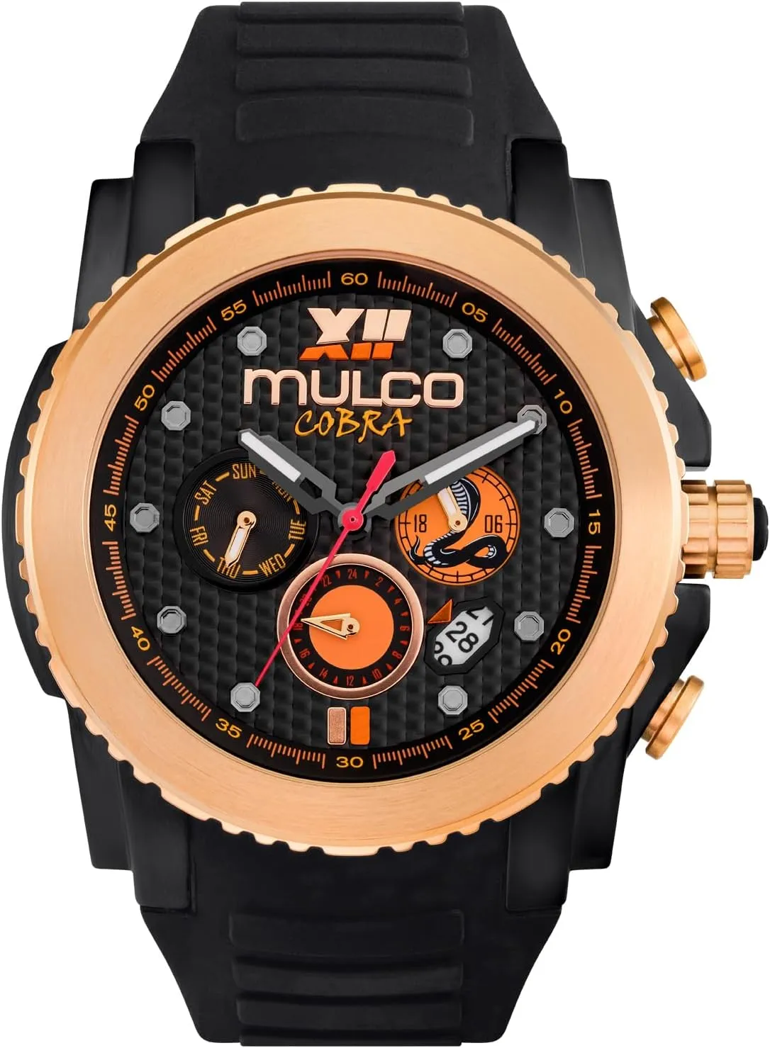 MULCO Watches for Men - Cobra, Stainless Steel Case with White Wrist Silicone Band, Quartz Multifunctional Movement, Large Face Premium Analog Display, 100m Water Resistant - Waterproof