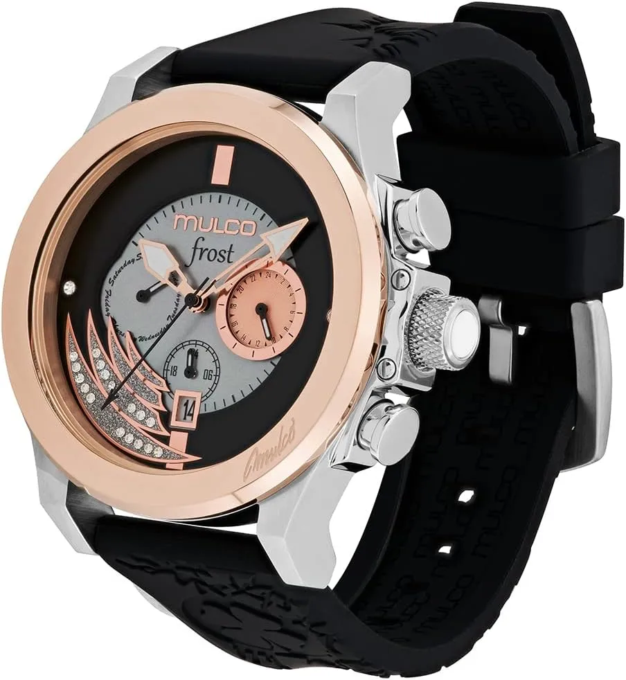MULCO Watches for Women - Frost, Stainless Steel Case with Wrist Silicone Band, Quartz Multifunctional Movement, Large Face Analog Display, Crystals Stones,100m -Waterproof