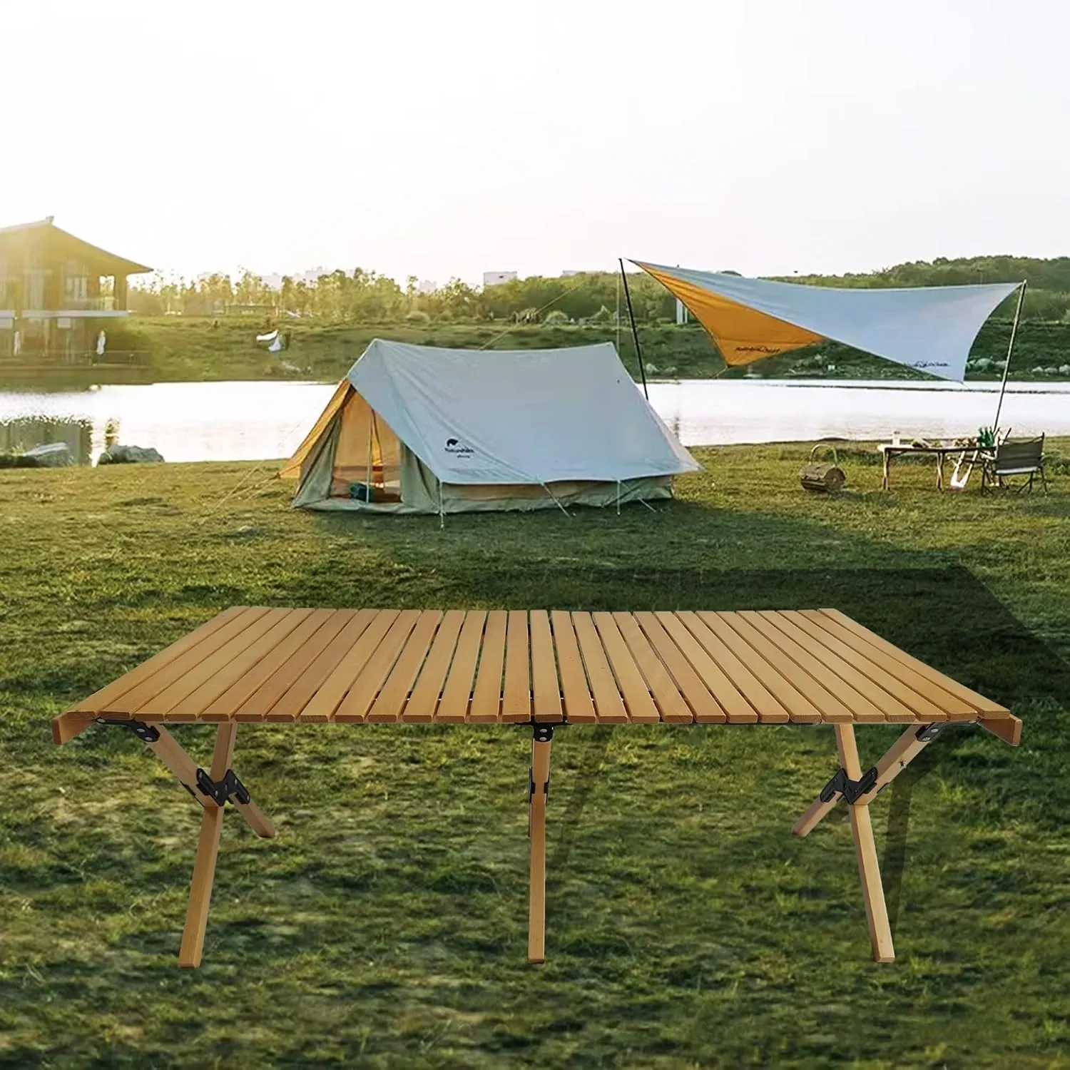 Multi-Function Wooden Foldable Portable Patio Dining Table, Natural Indoor and Outdoor Universal,Natural