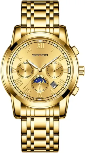 Multifunctional Fully Automatic Mechanical Watches for Men, Calendar Weekly Display Men's Wristwatch with Moon Phase Watch