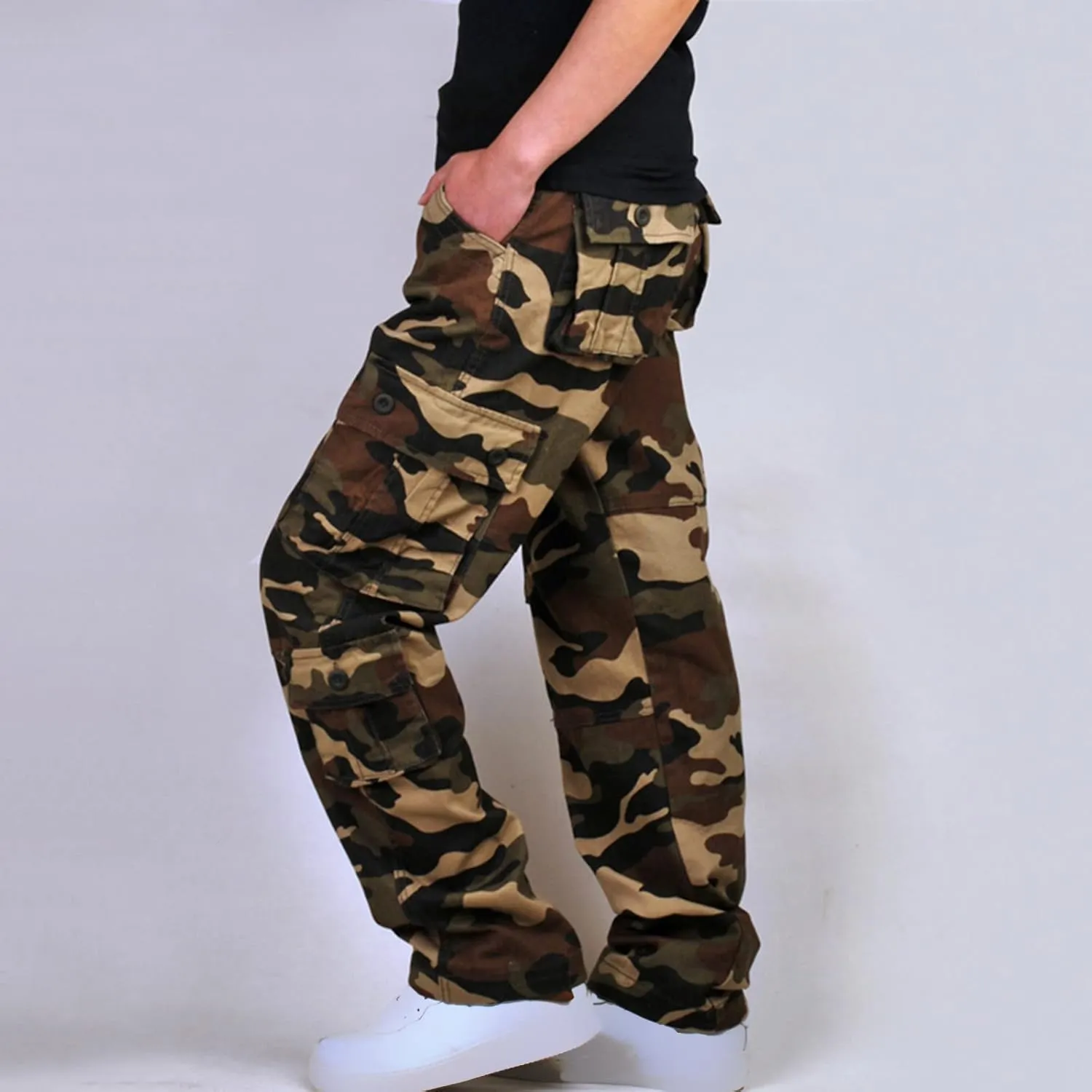 Muscularfit Camo Cargo Pants for Men 2023 Big and Tall Multi Pockets Loose Straight Sweatpants Outdoor Fashion Athletic Pants