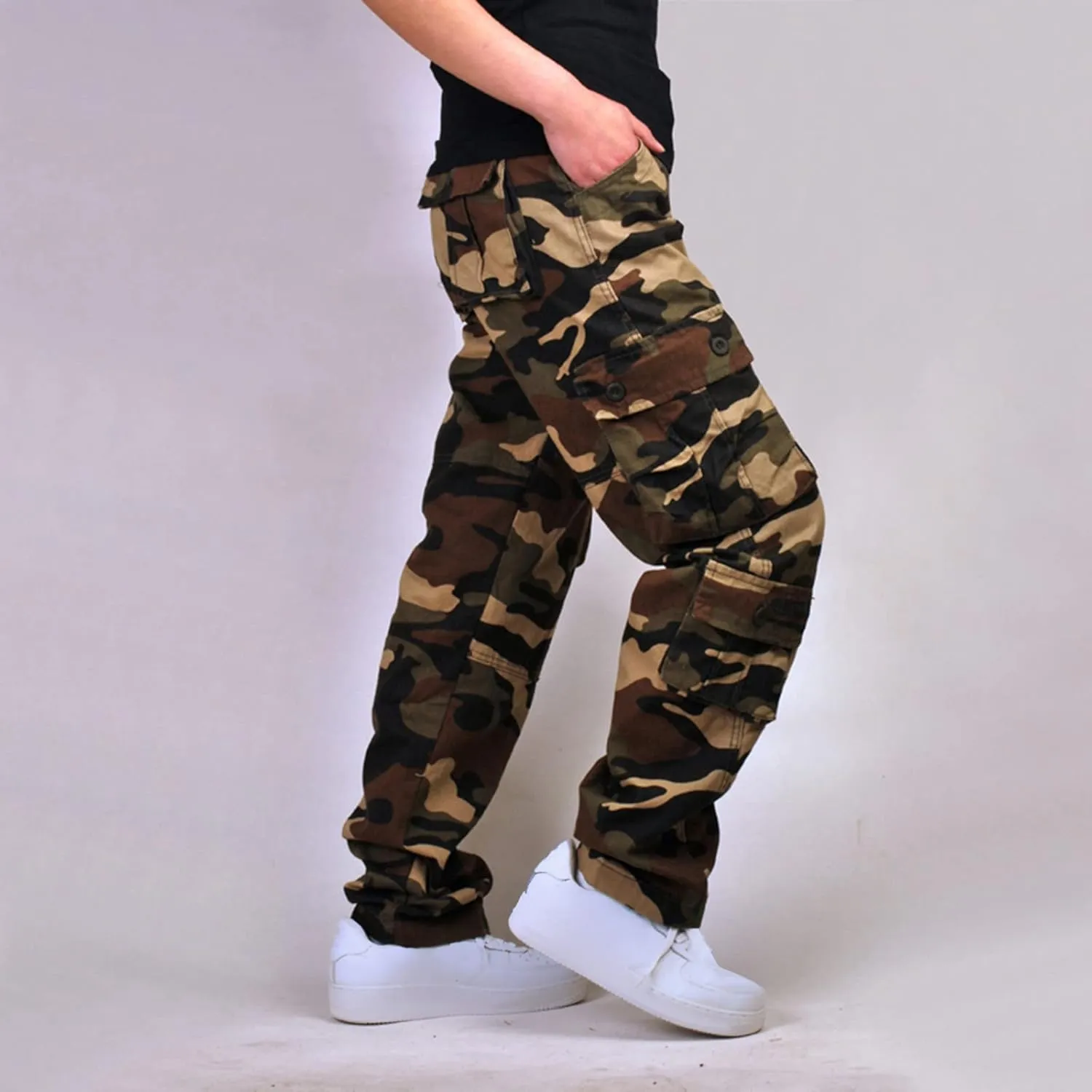Muscularfit Camo Cargo Pants for Men 2023 Big and Tall Multi Pockets Loose Straight Sweatpants Outdoor Fashion Athletic Pants