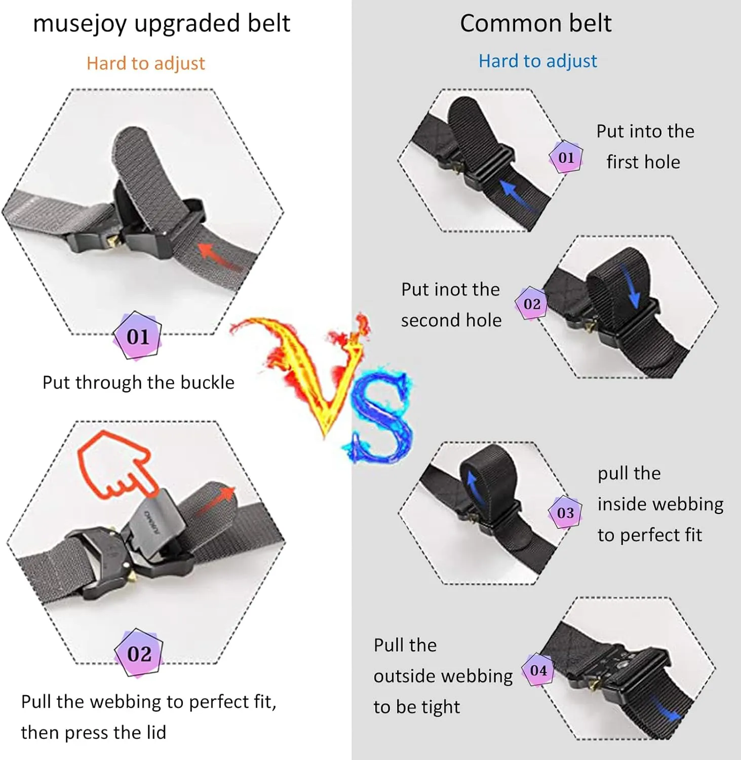 MUSEJOY Tactical Belts For Men, 1.5" Nylon Web Work Belt with Heavy Duty Quick Release Tactical Belt