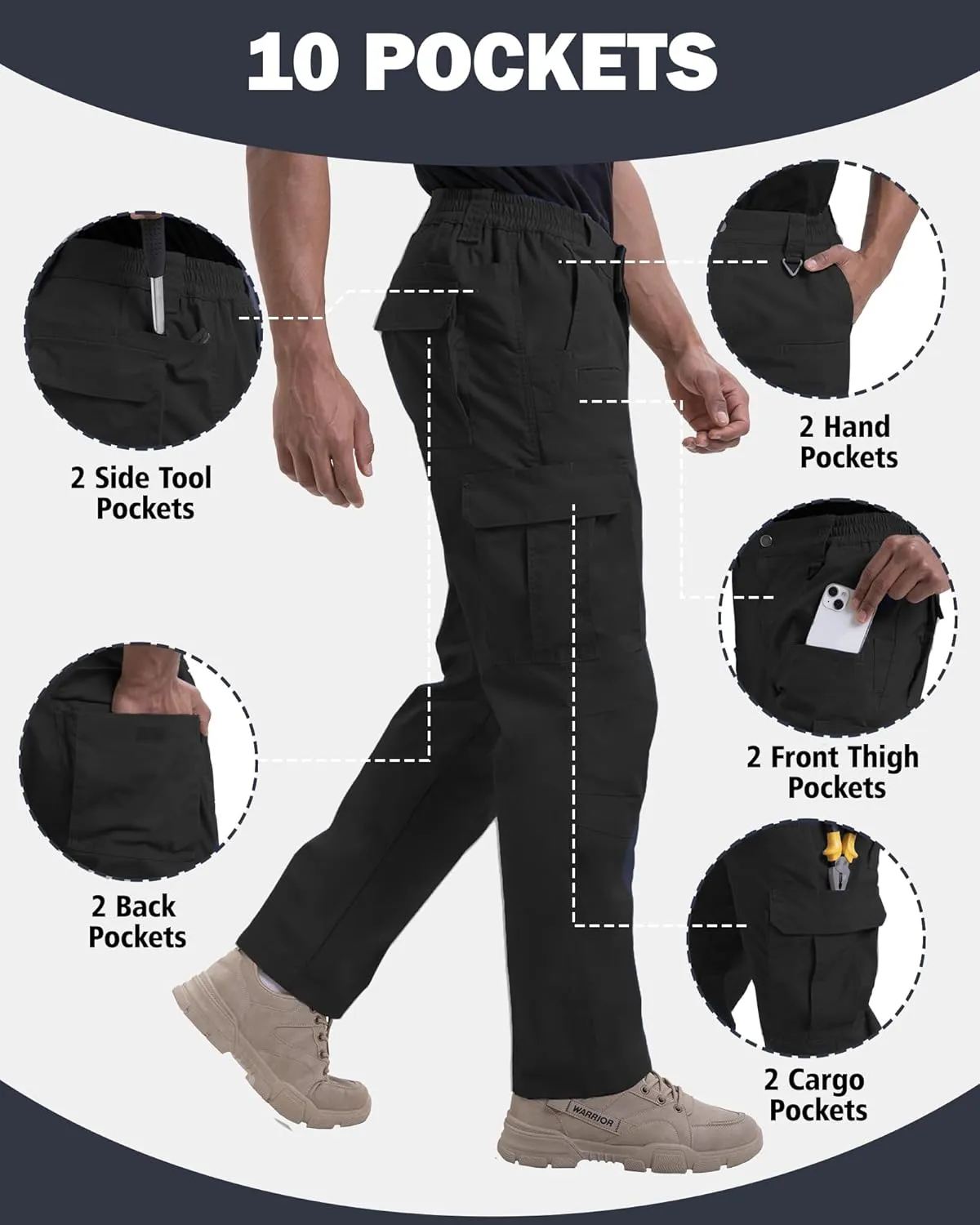 NATUVENIX Mens Work Pants Ripstop Tactical Pants for Men Lightweight Hiking Pants Men Water Resistant Cargo Pants Military