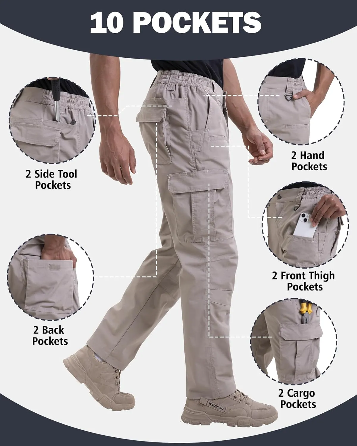 NATUVENIX Mens Work Pants Ripstop Tactical Pants for Men Lightweight Hiking Pants Men Water Resistant Cargo Pants Military
