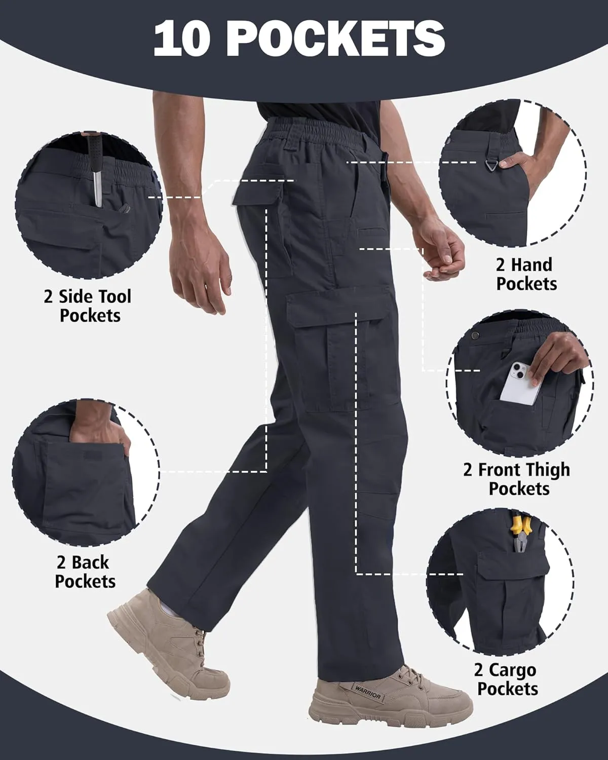 NATUVENIX Mens Work Pants Ripstop Tactical Pants for Men Lightweight Hiking Pants Men Water Resistant Cargo Pants Military