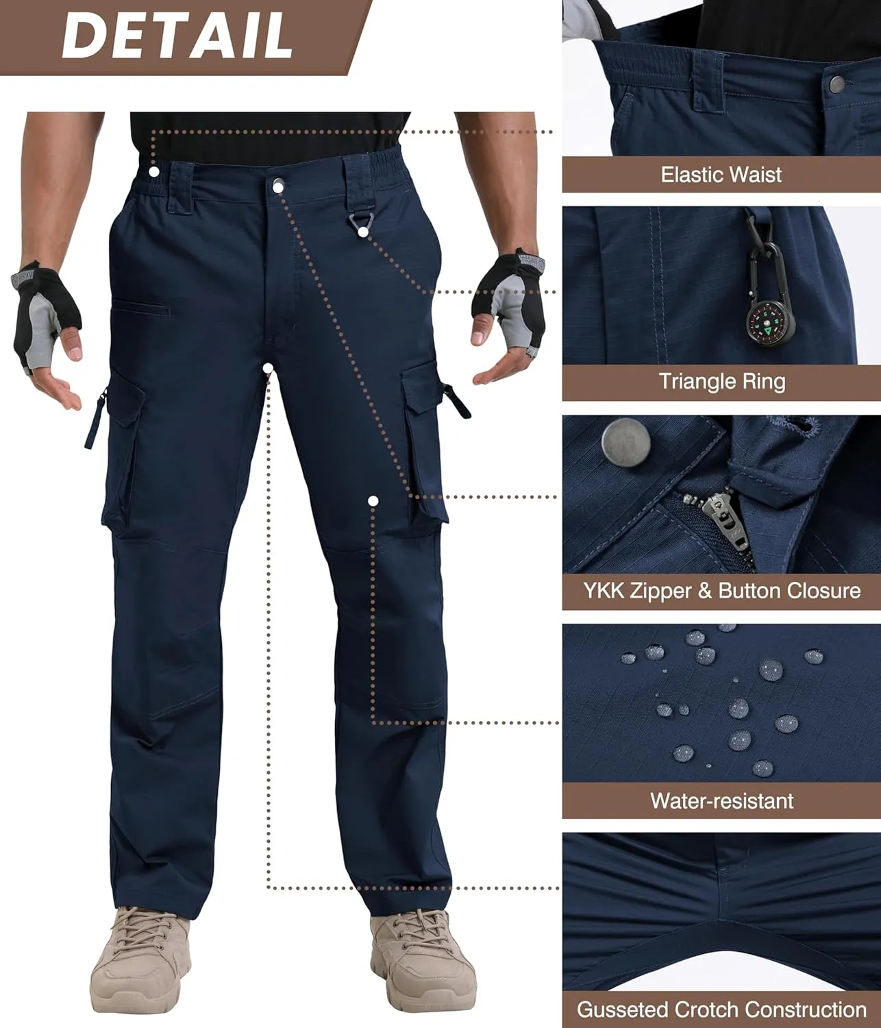 NATUVENIX Ripstop Men's Tactical Pants，Stretch Cargo Work Pants for Men Water Resistant Hiking Military Pants Relaxed Fit