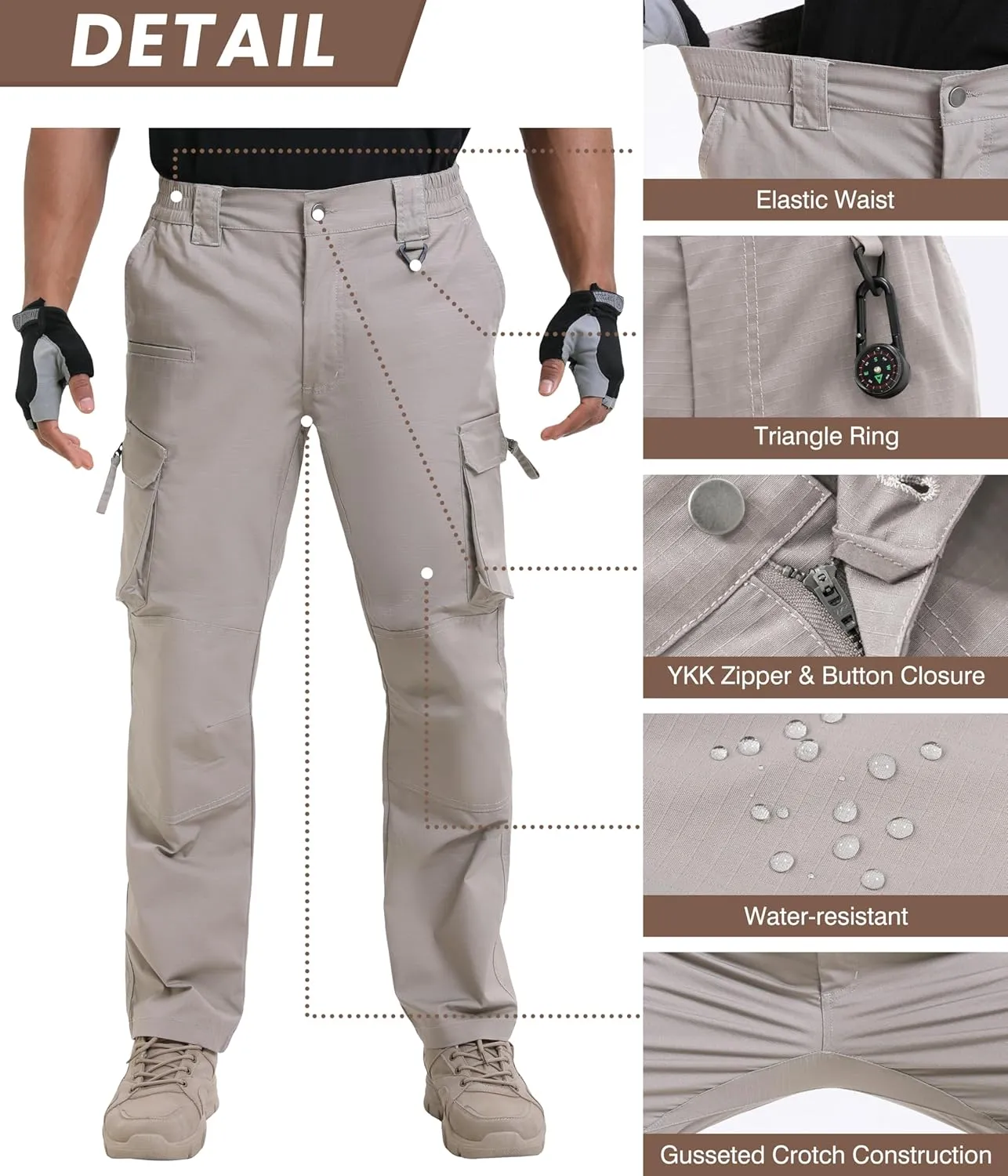 NATUVENIX Ripstop Men's Tactical Pants，Stretch Cargo Work Pants for Men Water Resistant Hiking Military Pants Relaxed Fit