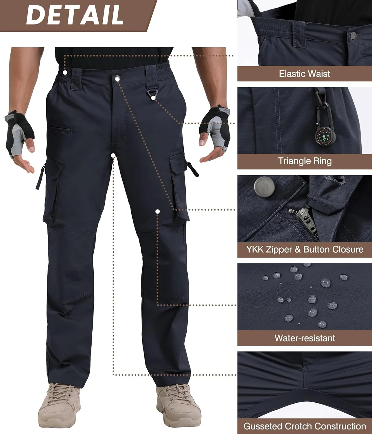 NATUVENIX Ripstop Men's Tactical Pants，Stretch Cargo Work Pants for Men Water Resistant Hiking Military Pants Relaxed Fit