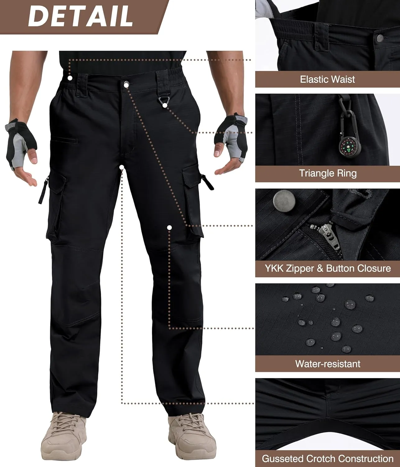 NATUVENIX Ripstop Men's Tactical Pants，Stretch Cargo Work Pants for Men Water Resistant Hiking Military Pants Relaxed Fit