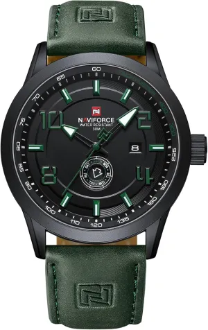 NAVIFORCE Sport Watches for Men Leather Band Waterproof Quartz Analog Wristwatch Easy to Read with Auto Date