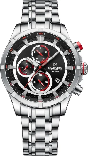 NAVIFORCE Watches for Men Big Face Analog Quartz Business Dress Chronograph Multifunction Stainless Steel Calendar Waterproof Luminous Mens Wrist Watch (Silver Black)
