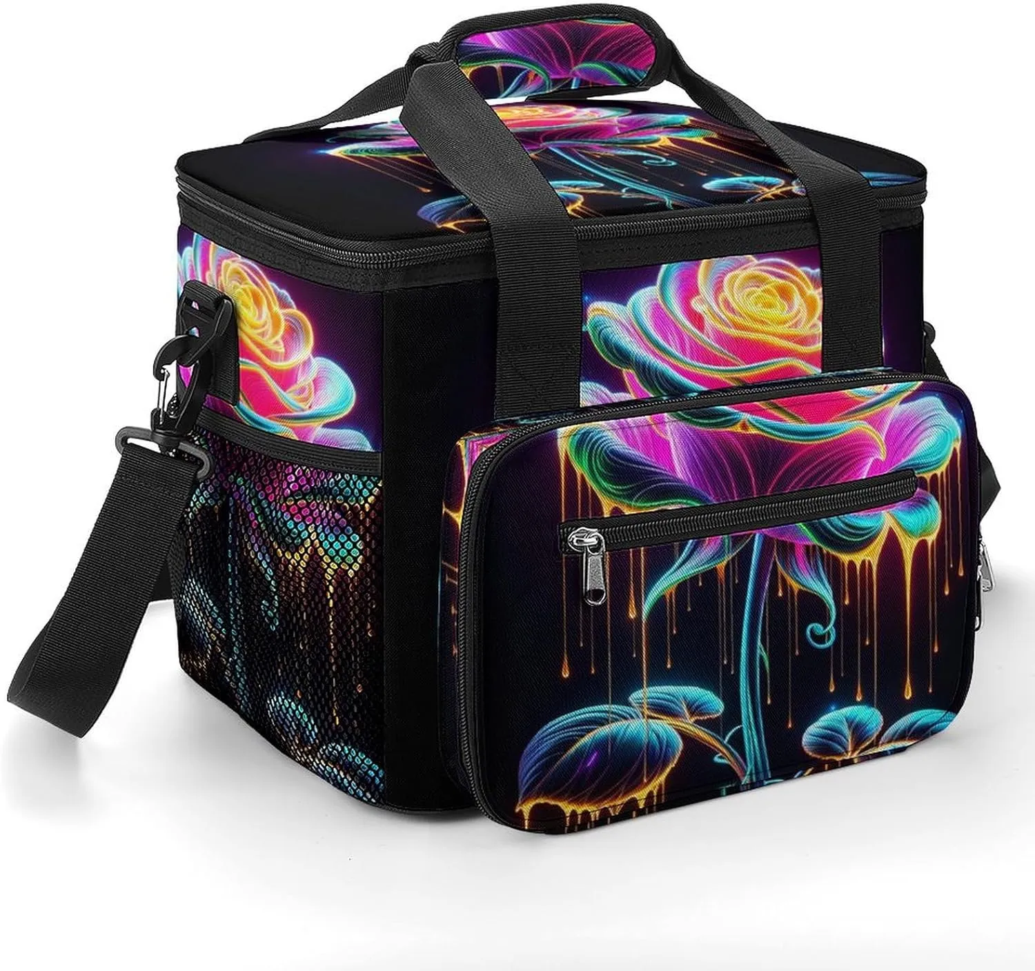 Neon Rose Colorful 22.5L Insulated Camping Coolers Bag Valentine's Day Large Leakproof Ice Chest for Beach Travel Picnic