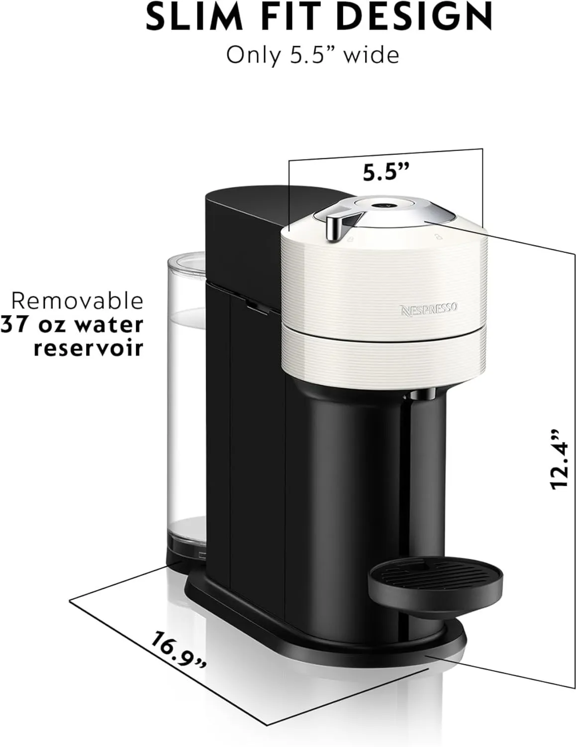 Nespresso Vertuo Next Coffee and Espresso Maker by De'Longhi, White