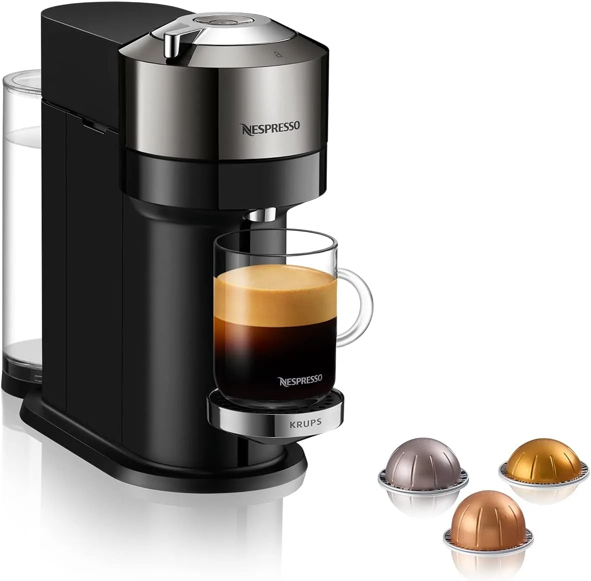 Nespresso Vertuo Next Deluxe Coffee and Espresso Machine by De'Longhi, Chrome