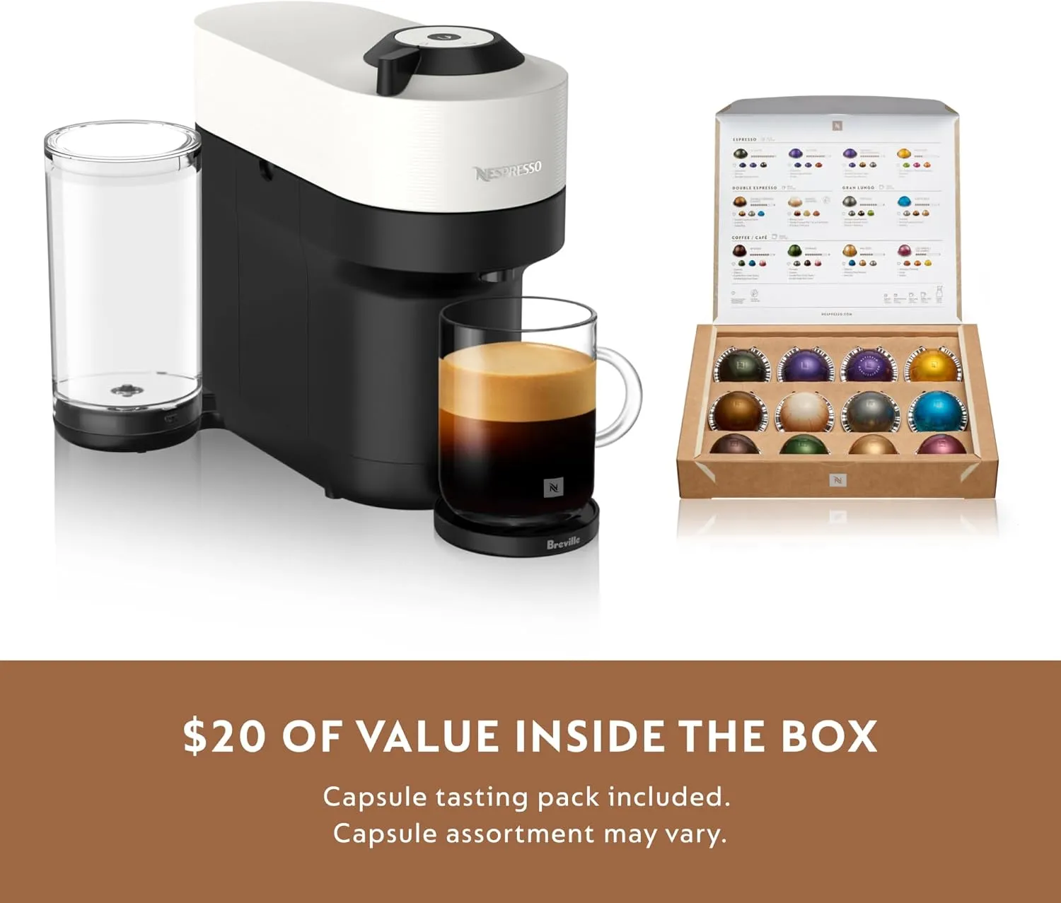 Nespresso Vertuo Pop  Coffee and Espresso Maker by Breville with Milk Frother, Coconut White