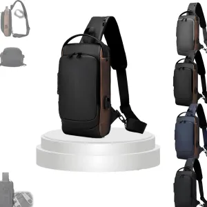 New Carbon Fiber Anti-Theft Sling Bag, Carbon Fiber Anti Theft Sling Bag, Sports Crossbody Bag, Waterproof Shoulder Backpack (black gold)