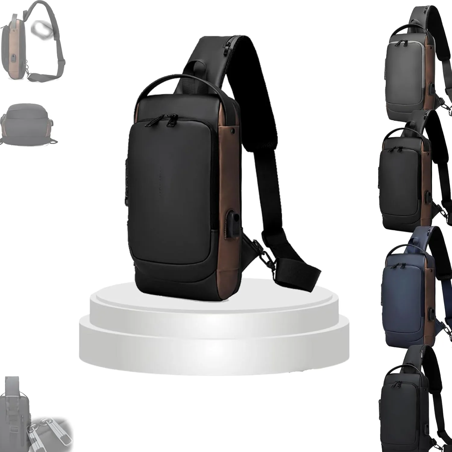 New Carbon Fiber Anti-Theft Sling Bag, Carbon Fiber Anti Theft Sling Bag, Sports Crossbody Bag, Waterproof Shoulder Backpack (black gold)