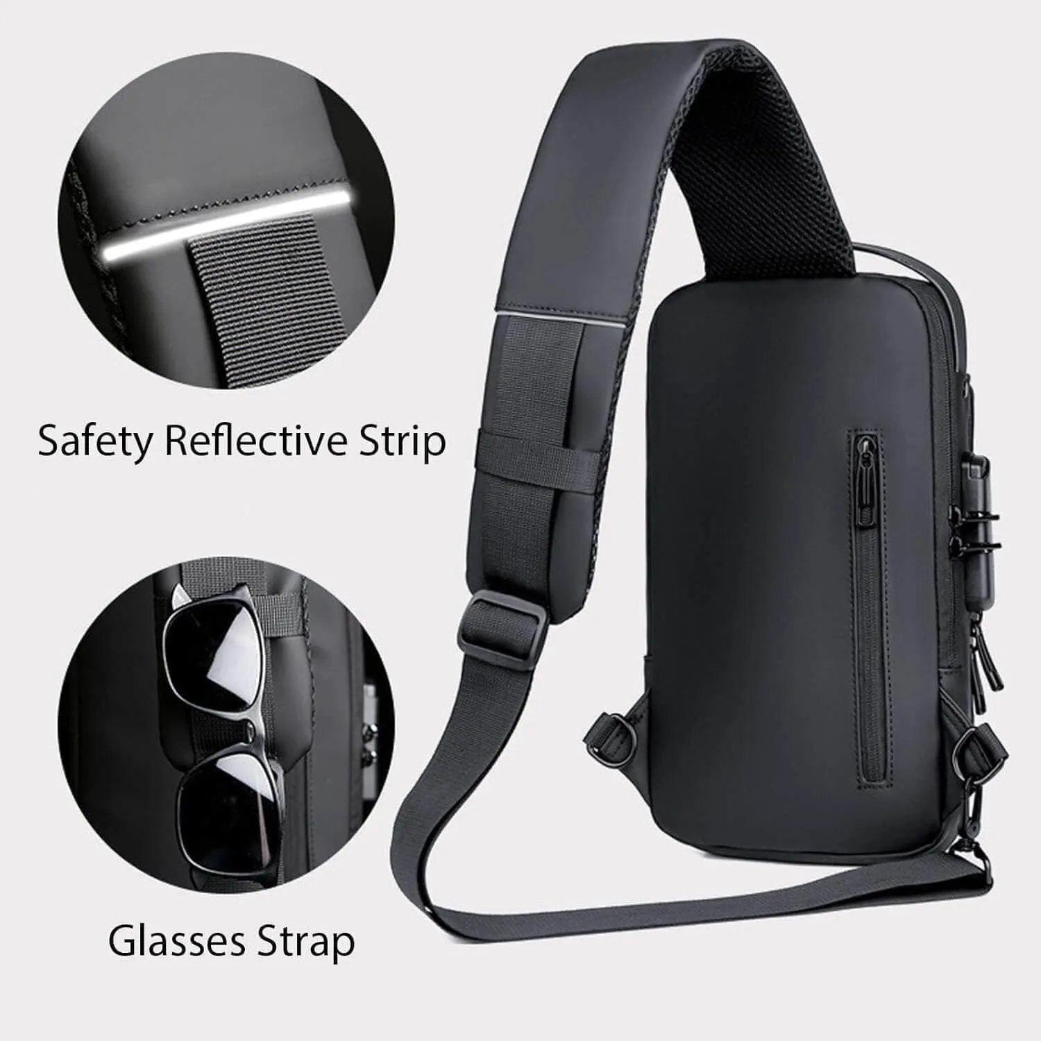 New Carbon Fiber Streamline Anti-Theft Sling Bag, Carbon Fiber Sling Bag, USB Charging Waterproof Crossbody Backpack (Black)