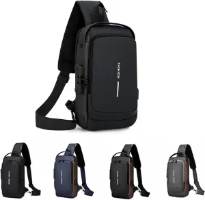 New Carbon Fiber Streamline Anti-Theft Sling Bag, Carbon Fiber Sling Bag, USB Charging Waterproof Crossbody Backpack (Black)
