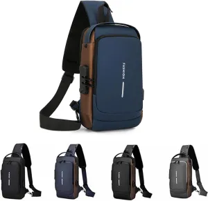 New Carbon Fiber Streamline Anti-Theft Sling Bag, Carbon Fiber Sling Bag, USB Charging Waterproof Crossbody Backpack (Blue)