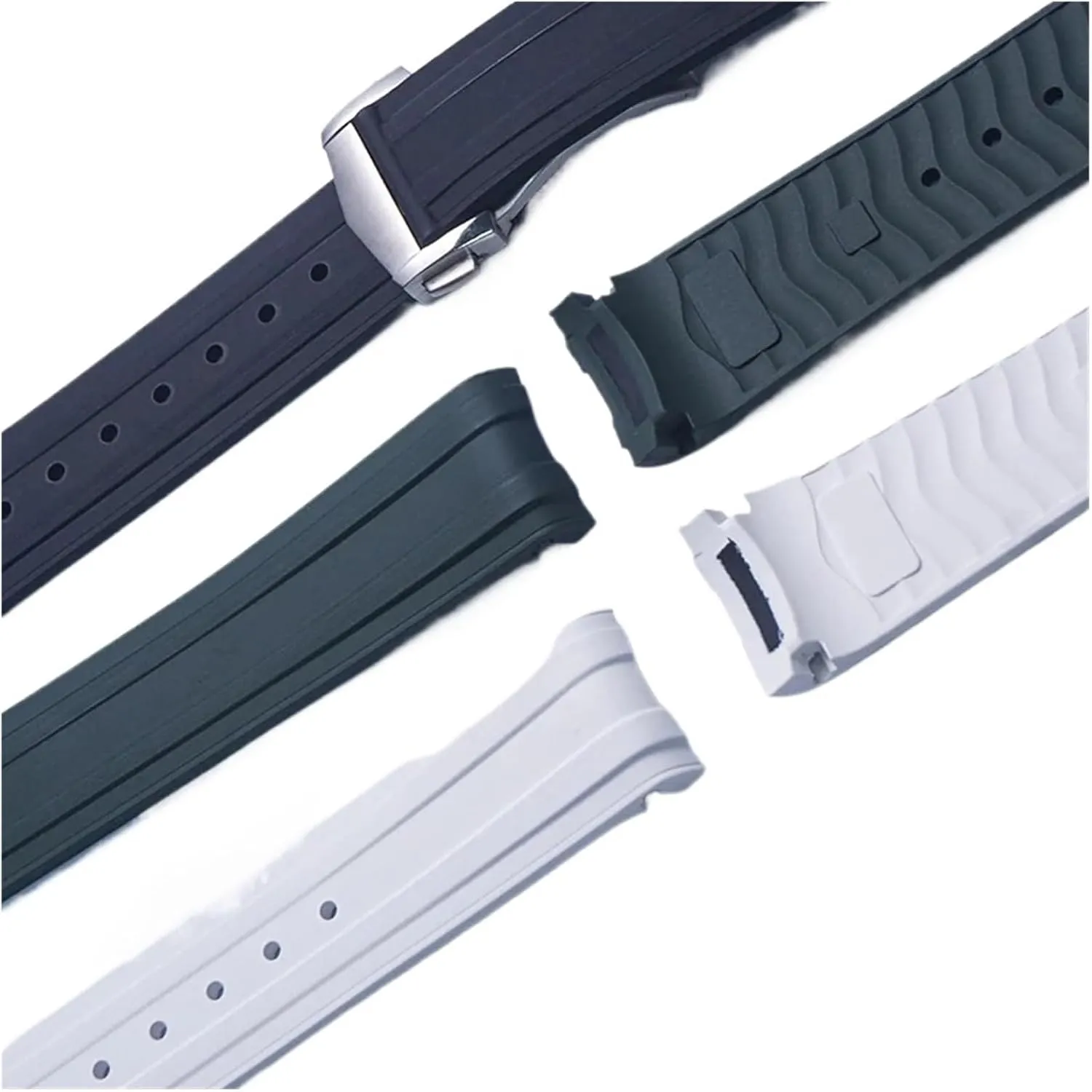 New Soft FKM Fluororubber 20mm Curved End For Replacing Diving Strap With Folding Buckle